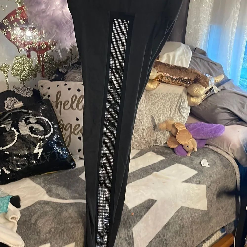 Vs pink large yoga bling rhinestone stripe logo legging grey/black